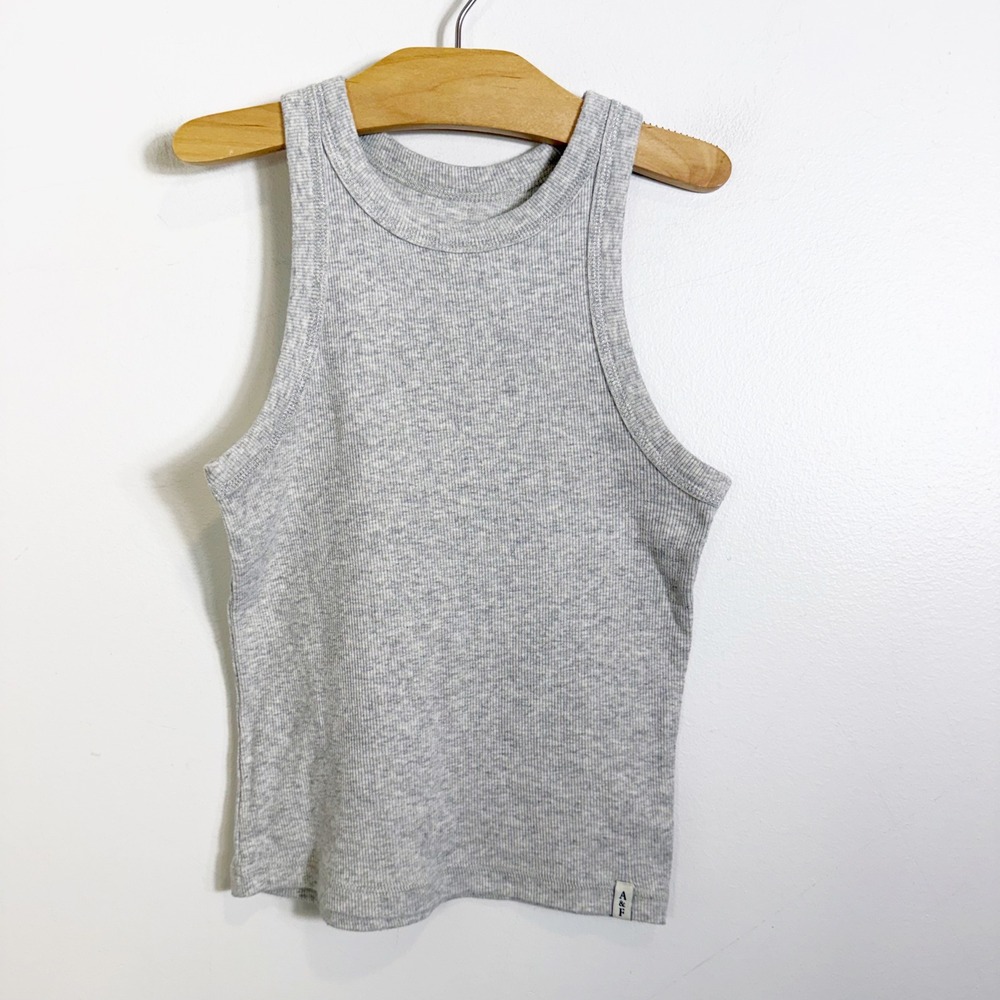 Abercrombie Kids Tank Top Girls 9/10 Gray Ribbed High Neck Sleeveless Basic